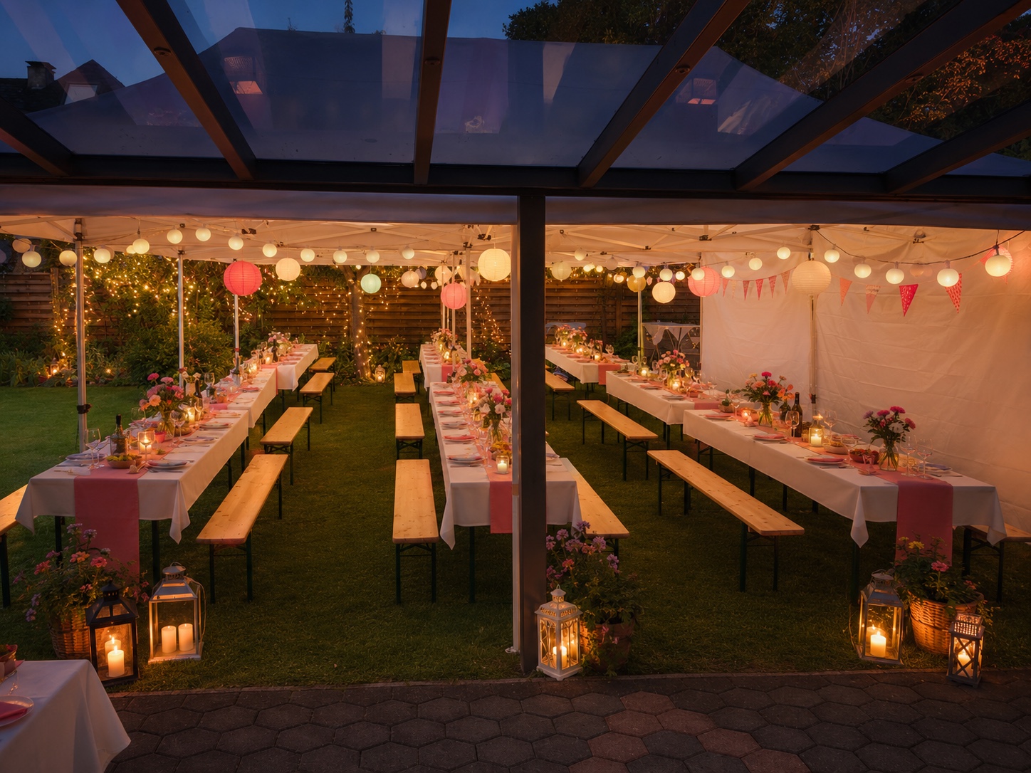 Gartenparty mit Festzeltgarnituren